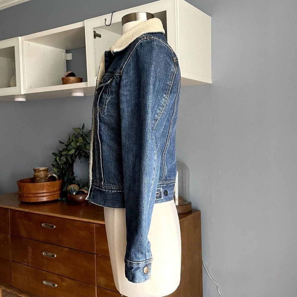 Vintage 90s LEE Lined Sherpa Slim Denim Jacket Womens - Picture 5 of 11